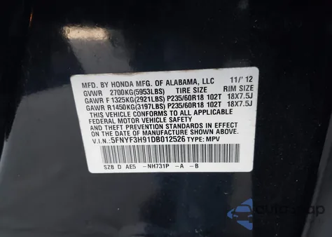 2013 Honda Pilot Touring z USA, uszkodzony, nr VIN 5FNYF3H91DB012526